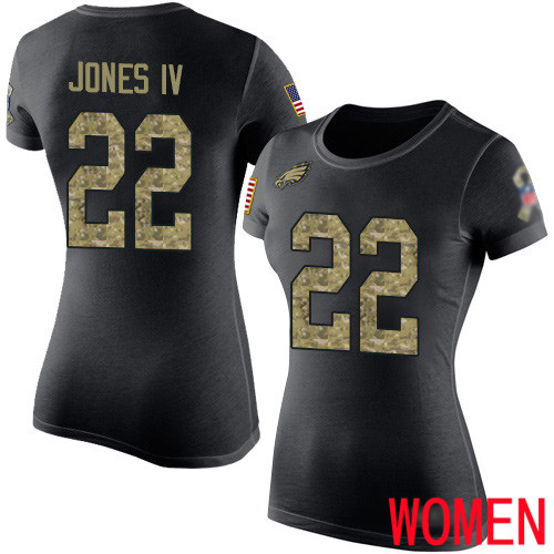 Women Philadelphia Eagles #22 Sidney Jones Black Camo Salute to Service NFL T Shirt